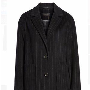 DONNA KARAN NEW YORK - Pinstripe Wool Blend Coat